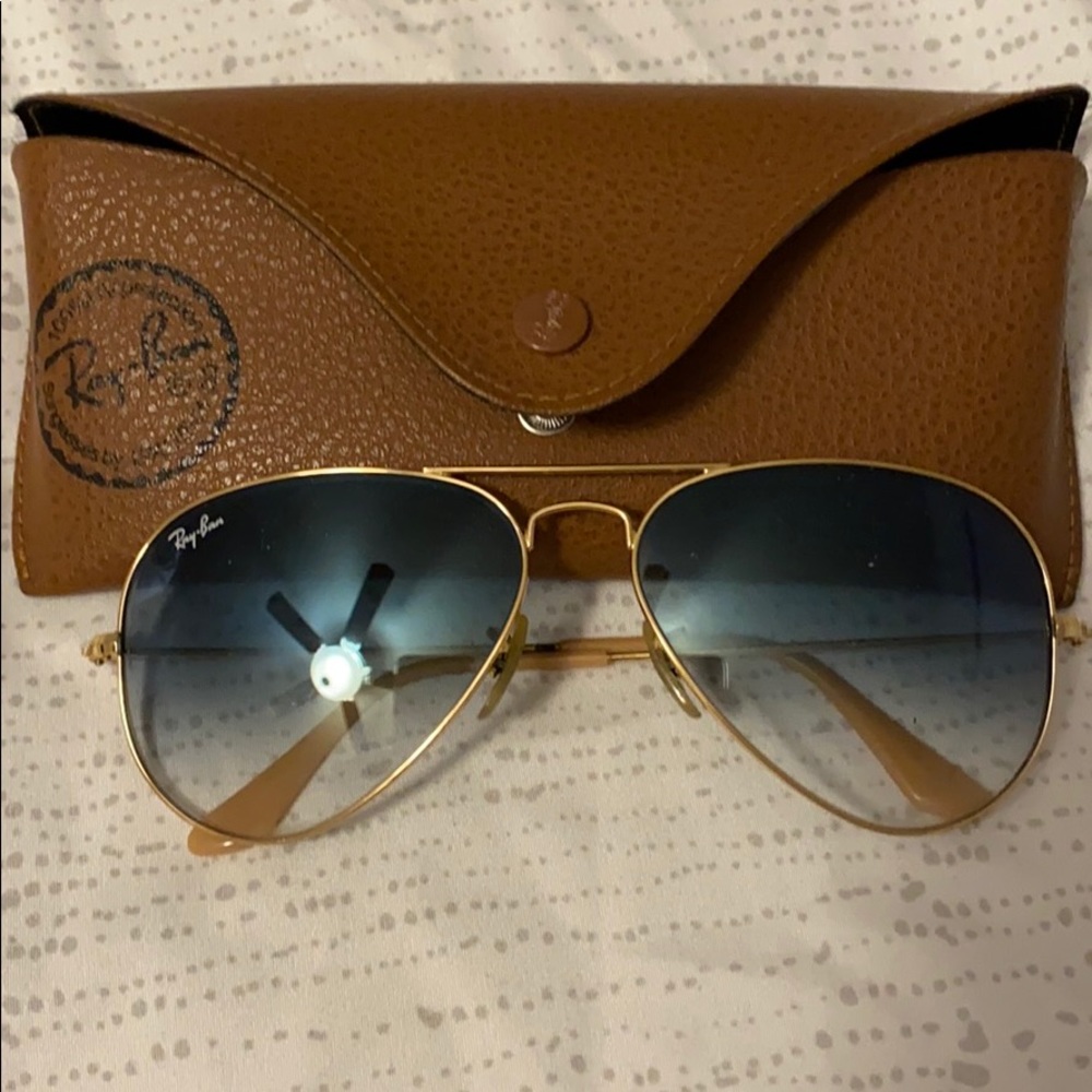 Blue and gold Ray bans shades